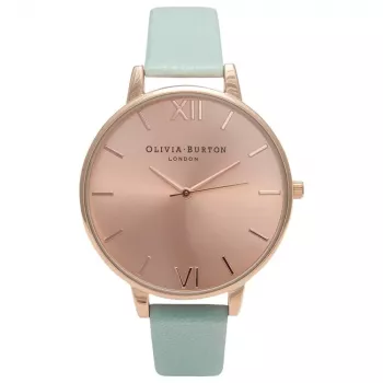 Zegarek damski OLIVIA BURTON Big Dial OB15BD75 38mm Koperta ze stali szlachetnej w kolorze różowego złota, szary skórzany pasek