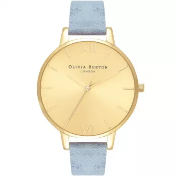 Zegarek damski Olivia Burton Big Dial OB16BD111 - 38 mm, koperta ze stali szlachetnej w kolorze różowego złota, szary skórzany pasek