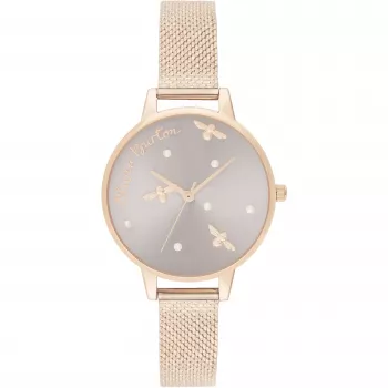 Zegarek damski OLIVIA BURTON Celestial OB16PQ04 - 34mm, koperta ze stali szlachetnej w kolorze różowego złota, szary skórzany pasek, kwarcowy analogowy