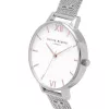 Zegarek damski Olivia Burton Enchanted Garden OB16ES10 - Koperta ze stali szlachetnej w kolorze różowego złota 38 mm, biała tarcza z motywem kwiatowym, szary skórzany pasek