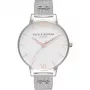 Zegarek damski Olivia Burton Enchanted Garden OB16ES10 - Koperta ze stali szlachetnej w kolorze różowego złota 38 mm, biała tarcza z motywem kwiatowym, szary skórzany pasek