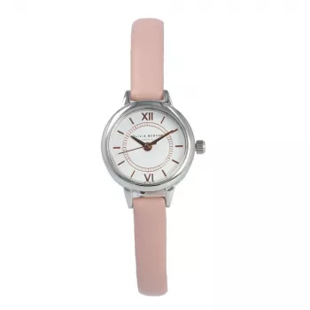Zegarek damski OLIVIA BURTON Mini Dial OB16MC59 - Koperta ze stali nierdzewnej w kolorze różowego złota, biała tarcza, szary skórzany pasek, 23 mm