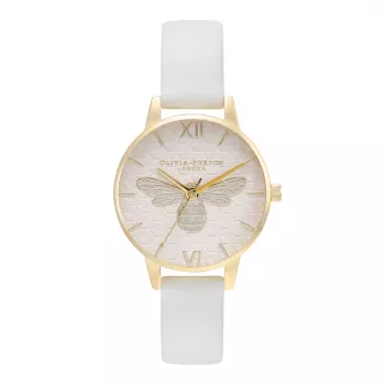 Zegarek damski Olivia Burton OB16FB24 - 30mm, biały kwiatowy cyferblat, różowy pasek skórzany