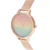 Zegarek damski OLIVIA BURTON Rainbow Bee OB16RB18 - 34 mm, koperta ze stali nierdzewnej, szary pasek skórzany, biała tarcza z motywem tęczowej pszczoły, mechanizm kwarcowy