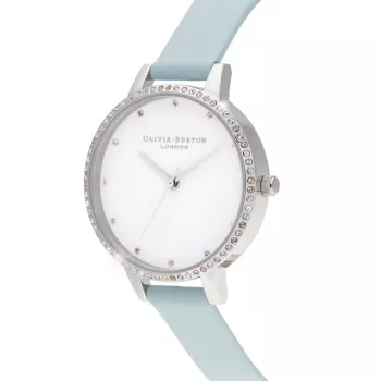 Zegarek damski Olivia Burton Rainbow Bee OB16RB19 - 34mm, różowe złoto i szara skóra