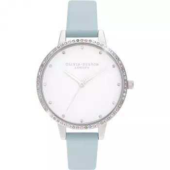Zegarek damski Olivia Burton Rainbow Bee OB16RB19 - 34mm, różowe złoto i szara skóra