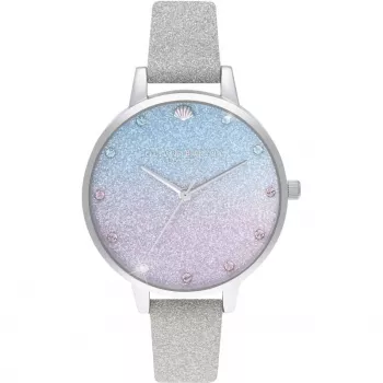 Zegarek damski Olivia Burton Sparkle Floral OB16US49 - 34 mm, koperta ze stali szlachetnej w kolorze różowego złota, szary pasek skórzany, biała tarcza z nadrukiem kwiatowym