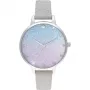Zegarek damski Olivia Burton Sparkle Floral OB16US49 - 34 mm, koperta ze stali szlachetnej w kolorze różowego złota, szary pasek skórzany, biała tarcza z nadrukiem kwiatowym