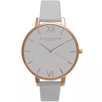 Zegarek damski Olivia Burton OB15BD61 38mm Koperta ze stali nierdzewnej Biała tarcza z kwiatowym wzorem Szary pasek skórzany