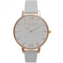 Zegarek damski Olivia Burton OB15BD61 38mm Koperta ze stali nierdzewnej Biała tarcza z kwiatowym wzorem Szary pasek skórzany