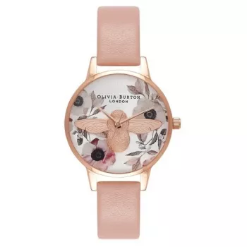 Zegarek damski Olivia Burton OB16AM101 30mm Koperta ze stali szlachetnej w kolorze różowego złota, szary pasek skórzany