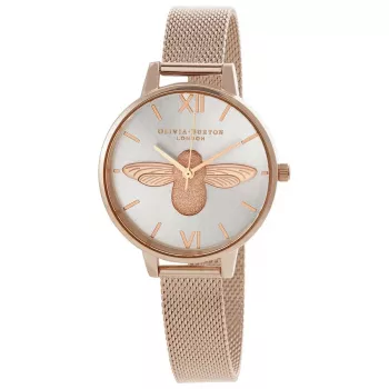 Zegarek damski Olivia Burton OB16AM161 34mm Koperta ze stali szlachetnej w kolorze różowego złota, szary pasek skórzany, abstrakcyjny kwiatowy cyferblat