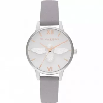 Zegarek damski OLIVIA BURTON OB16AM163 - 30mm koperta ze stali nierdzewnej, biała tarcza, szary skórzany pasek