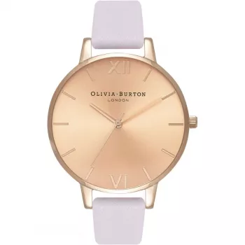 Zegarek damski Olivia Burton OB16BD110 38mm, koperta ze stali szlachetnej w kolorze różowego złota, szary pasek skórzany