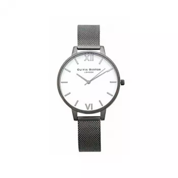 Zegarek damski Olivia Burton OB16BDW06 38mm - Biała tarcza z motywem kwiatowym, szary pasek skórzany