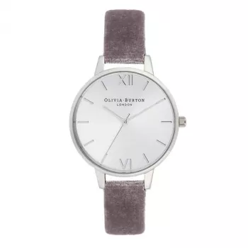 Zegarek damski OLIVIA BURTON OB16DE04 34 mm Różowe złoto Stal nierdzewna Koperta Szary Skórzany Pasek Kwarcowy Analogowy