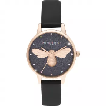 Zegarek damski Olivia Burton OB16FB13 (30 mm) - Różowe złoto, szara skóra, kwiatowa tarcza