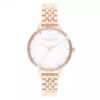 Zegarek damski OLIVIA BURTON OB16RB21 34mm Różowe Złoto Stal Szlachetna Szara Skóra