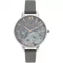 Zegarek damski OLIVIA BURTON OB16TZ05 34 mm Kwarcowy Analogowy Koperta ze stali nierdzewnej Szara tarcza Pasek z szarej skóry norek