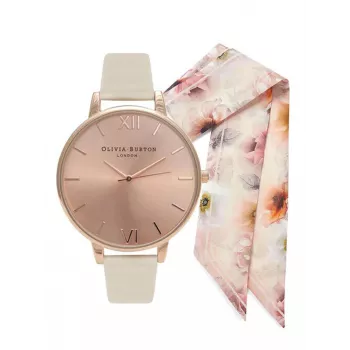 Zegarek damski Olivia Burton OBGSET51 30mm Różowe Złoto Stal Szlachetna i Szara Skóra