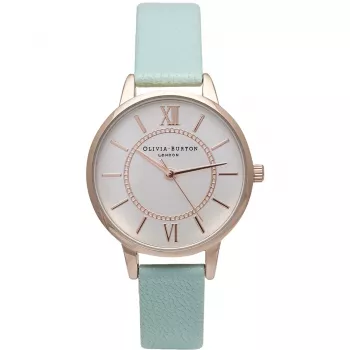 Olivia Burton Women's Wishing Watch OB15WD47 - 34mm Rose Gold Stainless Steel Case, White Dial with Bee Charm, Grey Leather Strap