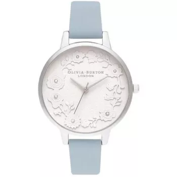 Zegarek damski OLIVIA BURTON Wishing Watch OB16AR04 - Koperta ze stali nierdzewnej 34mm, Szary pasek skórzany, Biało-srebrna tarcza z motywem niebiańskim