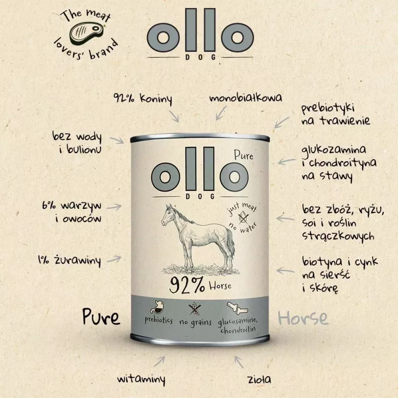 OLLO Pure Horse Mono Mokra Karma dla Psów 850g