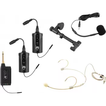 OMNITRONIC Zestaw FAS TWO Dwukanałowy System Bezprzewodowy UHF z 2 Bodypackami, Mikrofonem Nagłownym i Mikrofonem do Gitary Akustycznej (660-690 MHz) 20000973