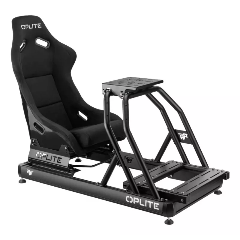 OPLITE 103862 Sim Racing Seat GT Bucket Seat z ramą ze stali węglowej - czarny z czerwonymi przeszyciami