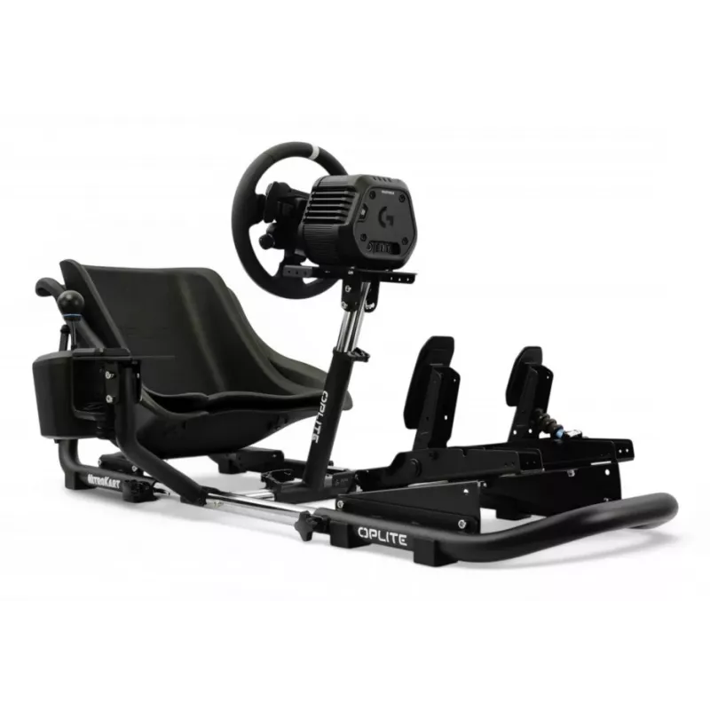 Oplite 104317 NitroKart V2 Racing Cockpit – Czarna stalowa rama sim racing z regulowanym fotelem kubełkowym