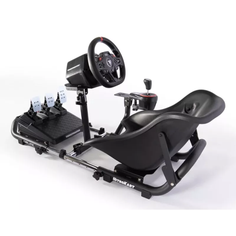 Oplite 104317 NitroKart V2 Racing Cockpit – Czarna stalowa rama sim racing z regulowanym fotelem kubełkowym