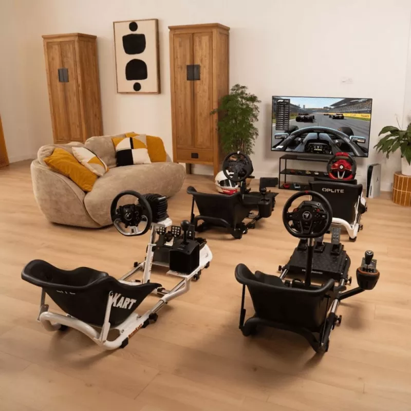 Oplite 104317 NitroKart V2 Racing Cockpit – Czarna stalowa rama sim racing z regulowanym fotelem kubełkowym