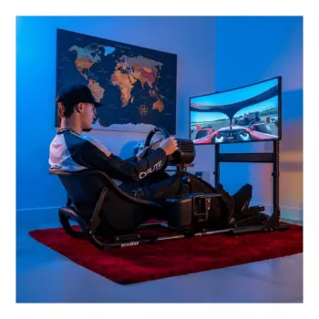 Oplite Nitrokart Monitor Stand V2 Czarny - Pojedynczy Stojak Podłogowy pod Monitor do Symulatorów Lotniczych i Wyścigowych, Maks. 49 cali, VESA 75x75 do 200x200, Regulacja Wysokości 700-1000mm, Pochylenie/Obrót/Rotacja, Stal