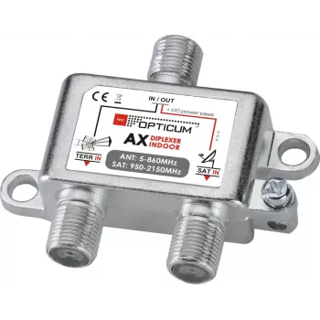 OPTICUM SUMATOR RTV/SAT IN Łącznik sygnału / Diplexer – 5-862 MHz i 950-2150 MHz, F-Type, 75 Ohm, Metal odlewany ciśnieniowo