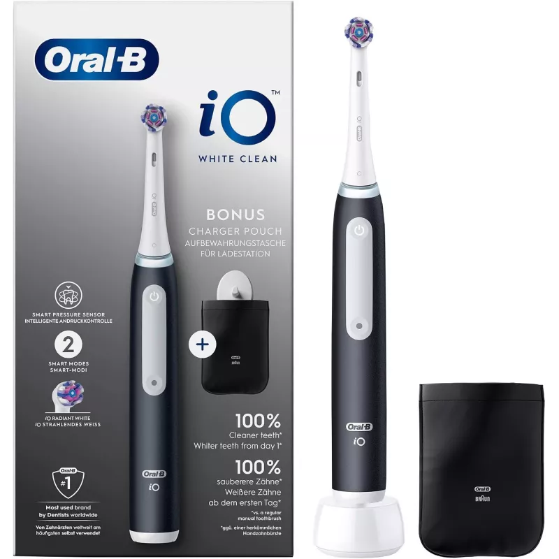 Szczoteczka elektryczna Oral-B iO White Clean, czarno-biała z etui podróżnym
