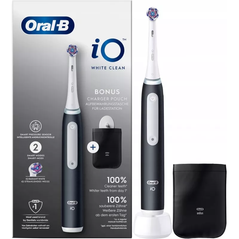 Szczoteczka elektryczna Oral-B iO White Clean, czarno-biała z etui podróżnym