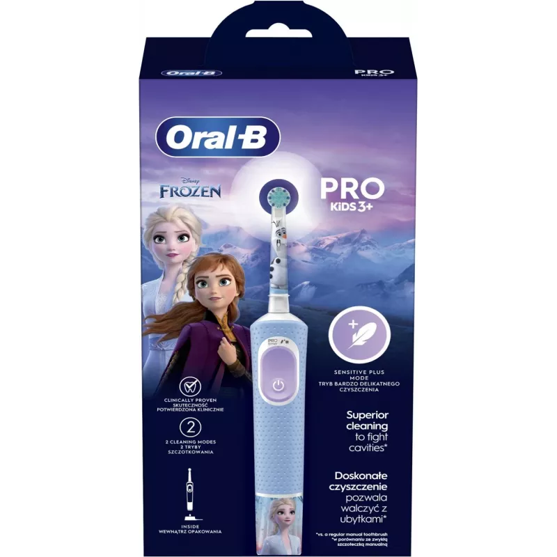 Oral-B Vitality PRO Kids Frozen Elektryczna Szczoteczka do Zębów dla Dzieci, Ładowalna, 2 Tryby, 1 Końcówka, Niebieska