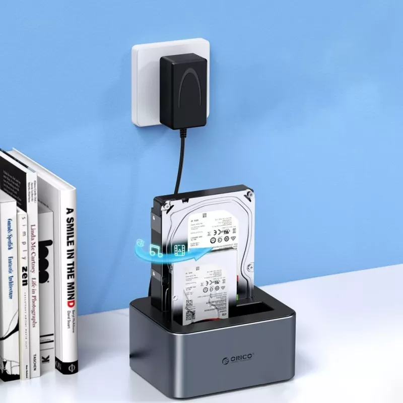 ORICO 6626C3-C-V1 2-zatokowa stacja dokująca z funkcją klonowania offline dla dysków 2,5 inch/3,5 inch SATA HDD/SSD - Szary