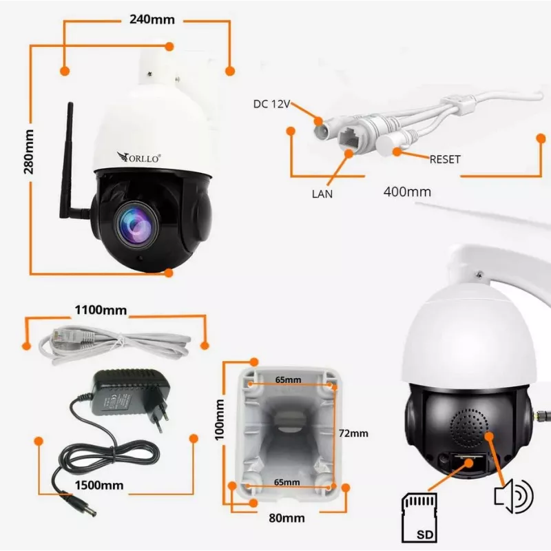 ORLLO Z10 Zewnętrzna kamera PTZ IP WiFi 4MP 18x Zoom