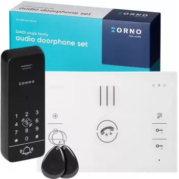 ORNO OR-DOM-BA-933/W Zestaw domofonowy audio, 1-rodzinny, 2-przewodowy, biała słuchawka wewnętrzna, srebrny panel zewnętrzny