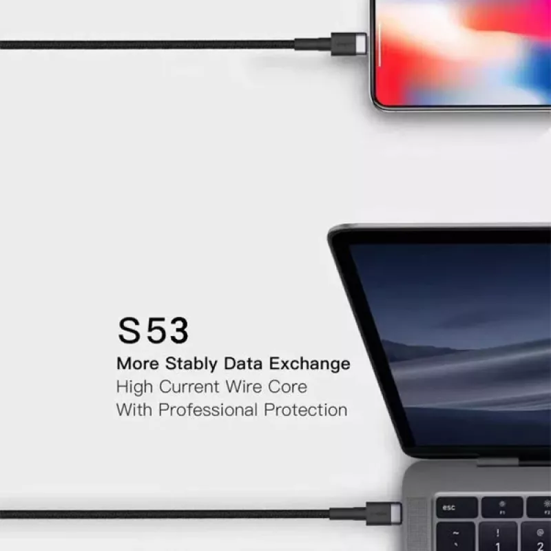 ORSEN S53 USB-C do USB-C Kabel 3A 1m Czarny