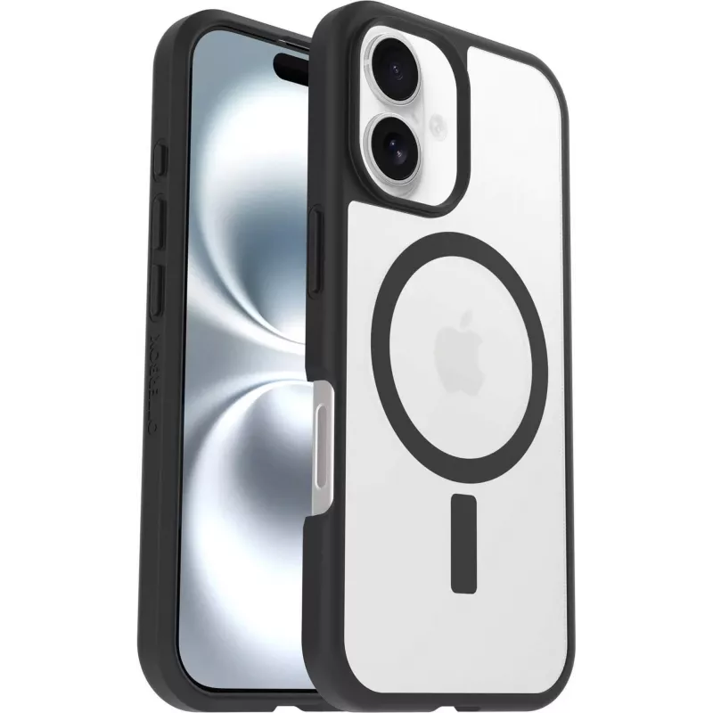 OtterBox React Series MagSafe Case for iPhone 16 - Black Crystal (Transparent/Black)