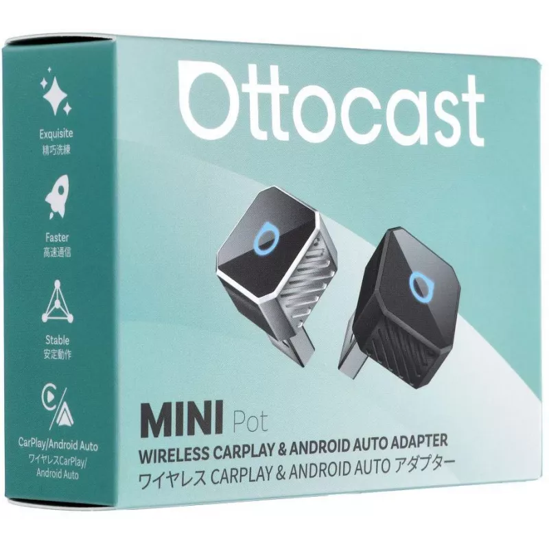 OTTOCAST Mini Cube T3 Bezprzewodowy adapter CarPlay i Android Auto, Bluetooth 5.0, Wi-Fi 5, USB-C, czarny