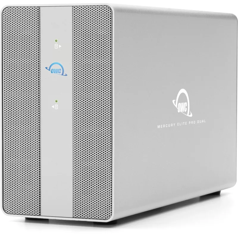 OWC Mercury Elite Pro Dual 2-kieszeniowa obudowa RAID z 3-portowym hubem USB, USB 3.2 Gen 2 Type-C (srebrna)