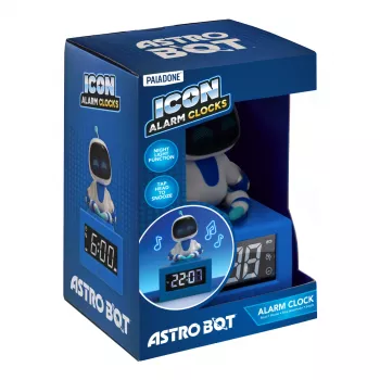 Paladone AstroBot Icon budzik - szaro-biały cyfrowy LCD robot z funkcją drzemki