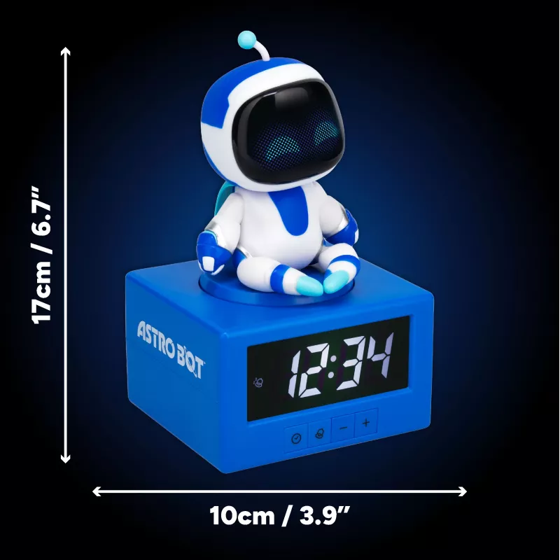 Paladone AstroBot Icon budzik - szaro-biały cyfrowy LCD robot z funkcją drzemki