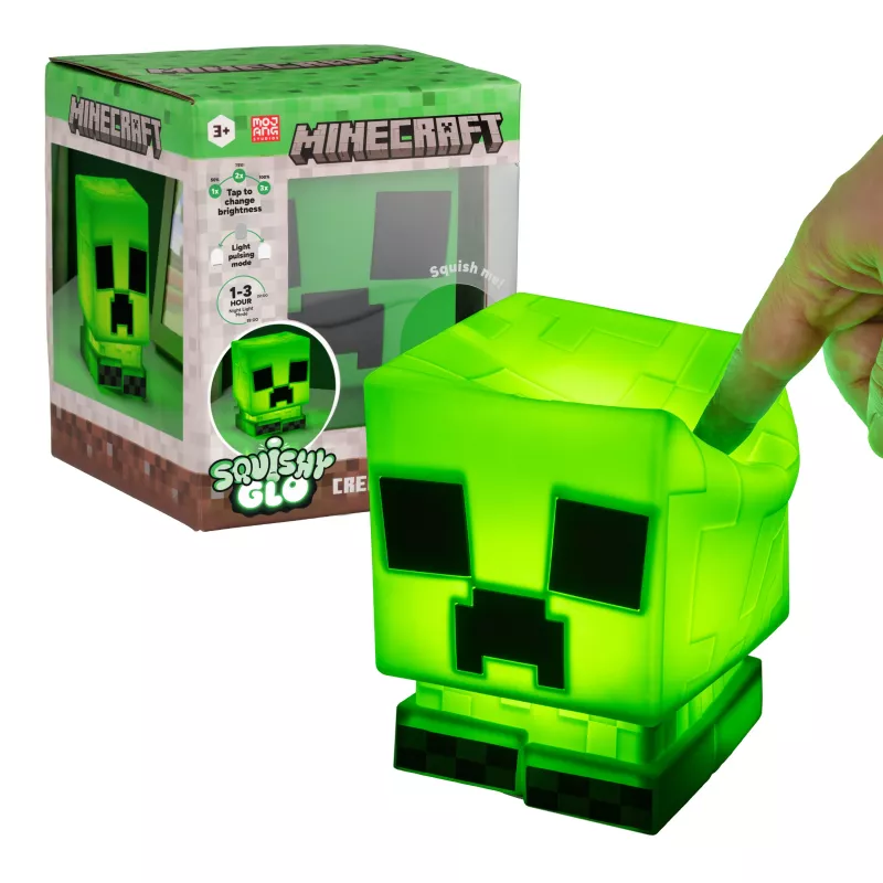 Paladone Minecraft Creeper SquishyGlo Silikonowe Światło Ładowalne – Przyciemniana Zielona Lampa LED Nocna z 3 Poziomami Jasności i Ładowaniem Micro USB