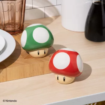 Paladone zestaw solniczki i pieprzniczki Super Mario Mushroom (czerwony Super Mushroom i zielony 1-Up Mushroom)