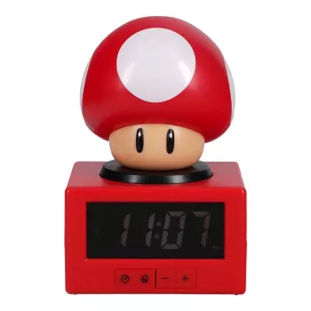 Paladone Super Mario Super Mushroom Icon budzik - cyfrowy LCD, zasilany USB, oficjalne efekty dźwiękowe Nintendo, czerwono-biały