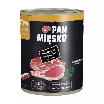 PAN MIĘSKO Mokra karma dla psów z wieprzowiną i jagnięciną 800g – kompletny pasztet dla wszystkich ras